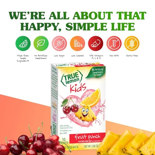 True Lemon Kids Fruit Punch packets in packaging for convenient on-the-go hydration.
