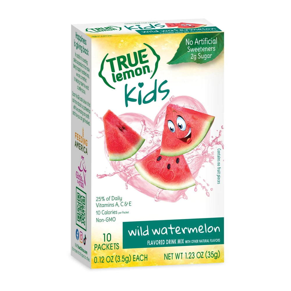 True Lemon Kids Wild Watermelon packaging emphasizes eco-friendly packaging.