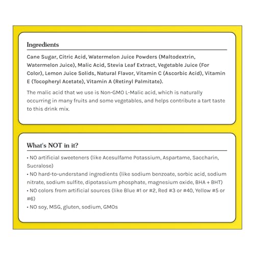 True Lemon Kids Wild Watermelon ingredients label highlights simple, non-GMO formula.