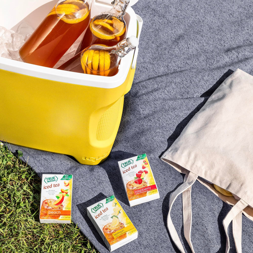 True Lemon Lemon Iced Tea Mix assorted flavors box display.
