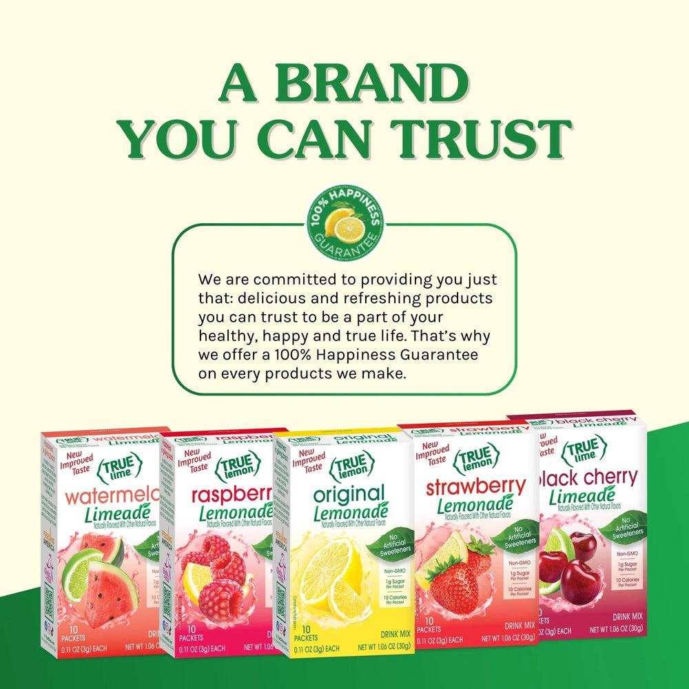Serving True Lemon orange-mango drink mix over ice for a refreshing drink