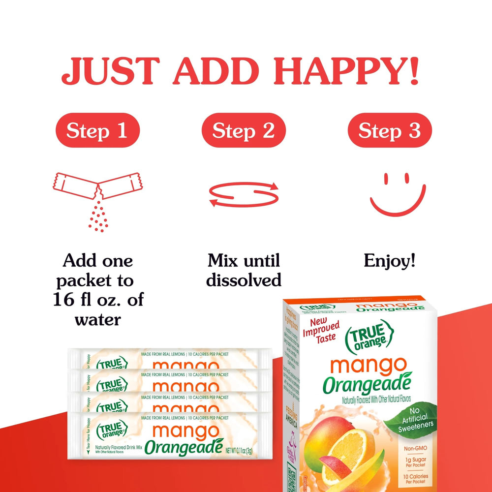 Label on True Lemon orange-mango drink mix emphasizing all-natural ingredients
