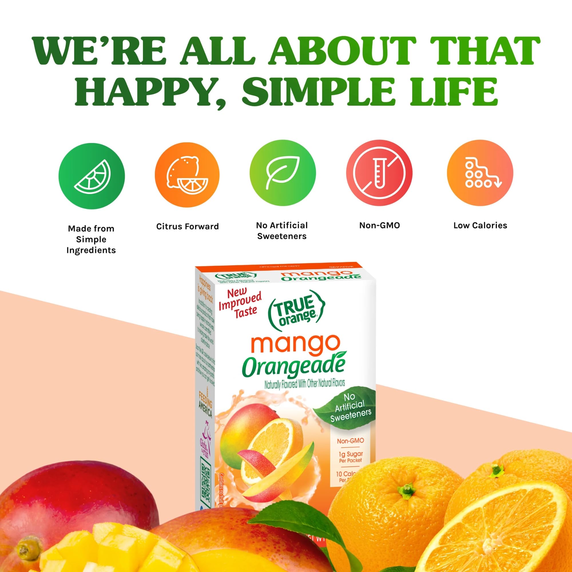 Ready-to-use True Lemon orange-mango drink mix ready packet close-up for quick mix