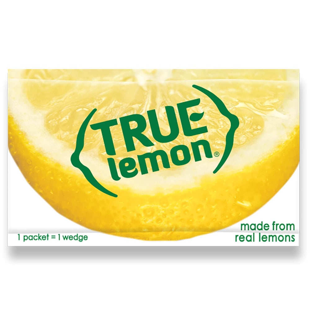 True Lemon packets dissolving in tea for bright lemon taste