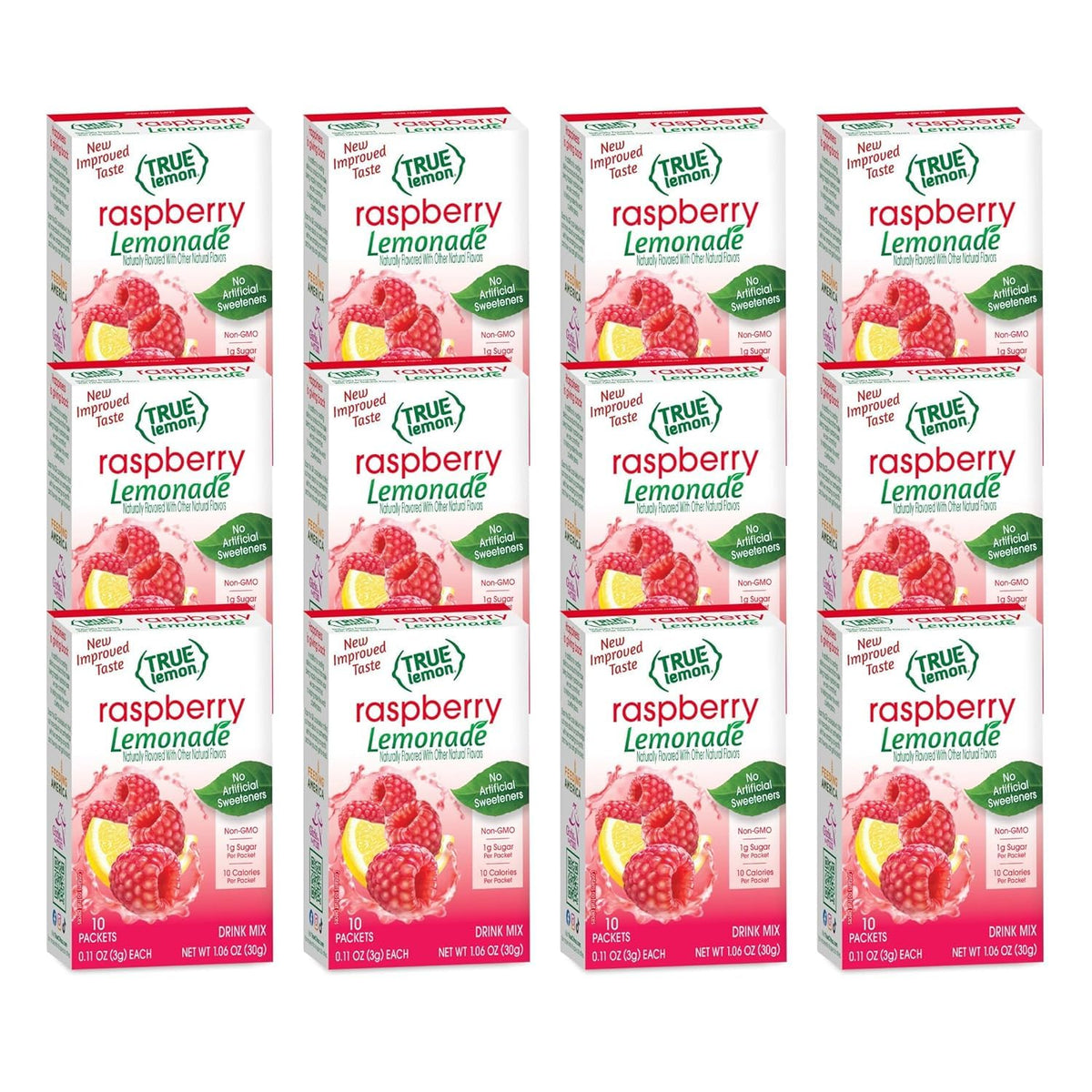 True Lemon Raspberry Lemonade packet pours into water for refreshing hydration.