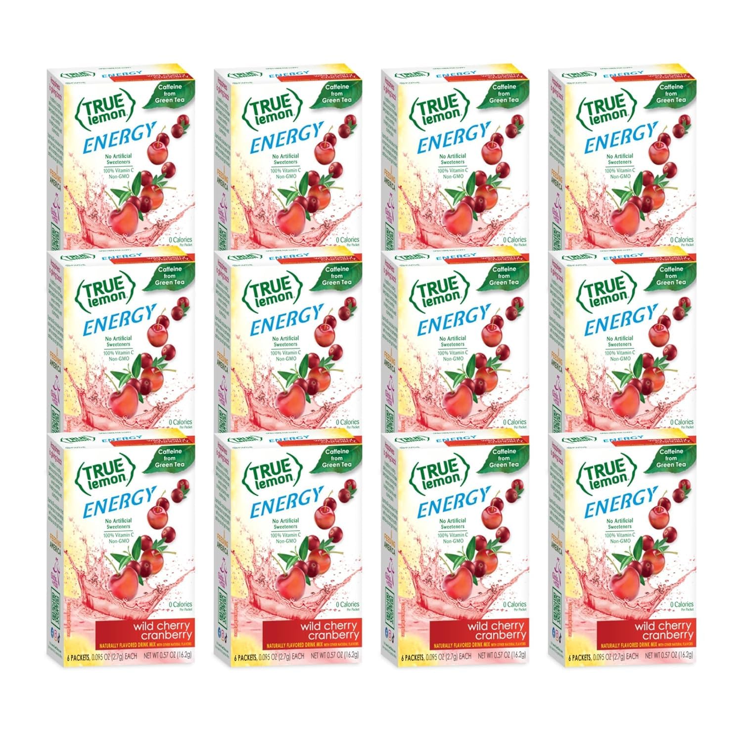 True Lemon Energy Wild Cherry Cranberry bottle pour shows a crisp, sugar-free refreshment