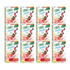 True Lemon Energy Wild Cherry Cranberry bottle pour shows a crisp, sugar-free refreshment