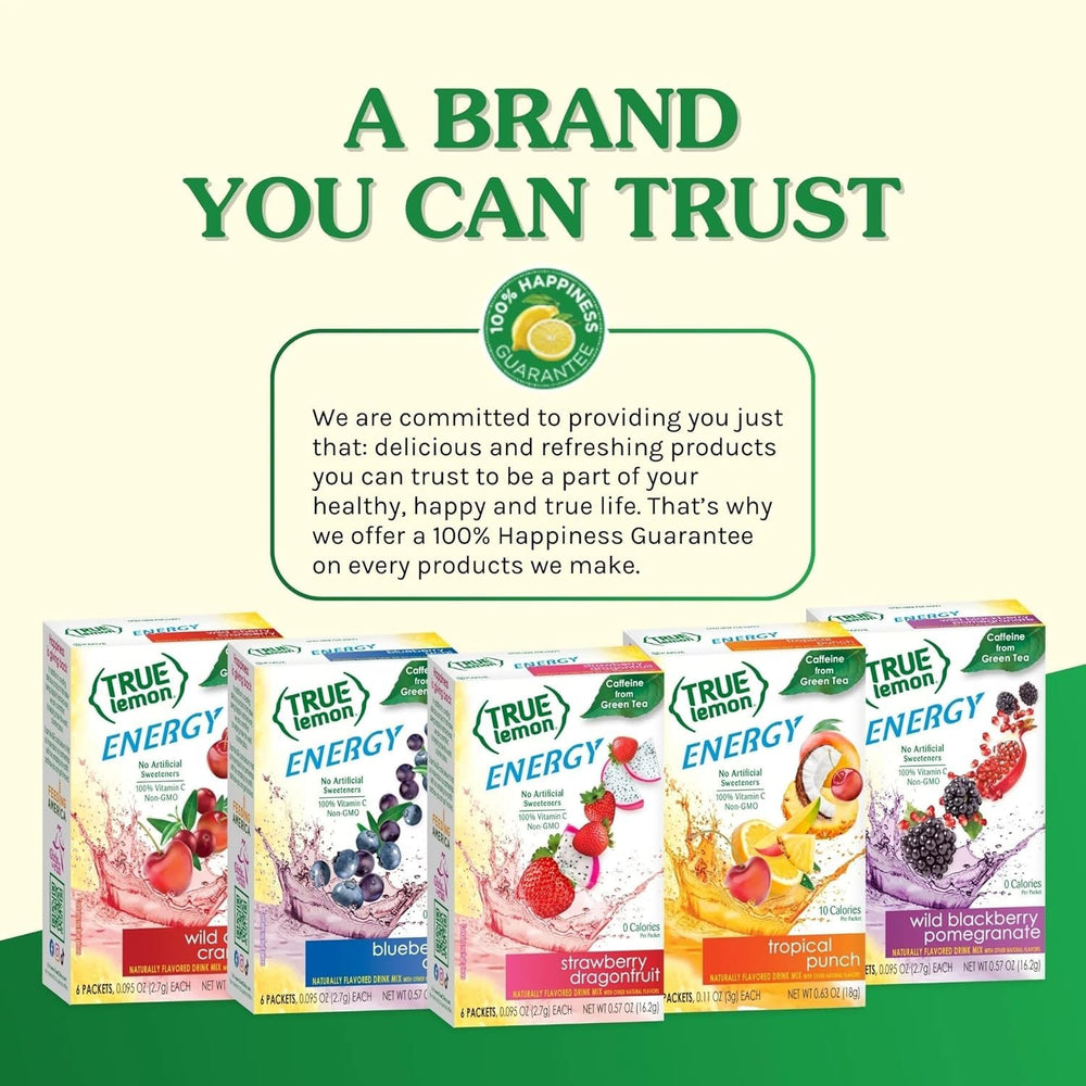 True Lemon Energy Wild Cherry Cranberry packet reveals daily vitamin C content per serving