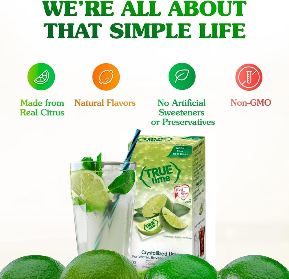 True Lime being poured into water illustrates refreshing lime flavor.