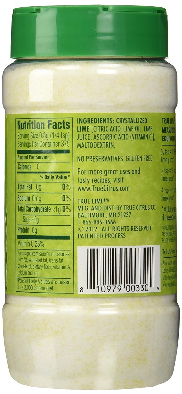 True Lime shaker back label highlights ingredients and usage ideas for quick recipes.