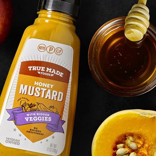 Squeeze bottle of True Made Foods Honey Mustard ready for quick meals
