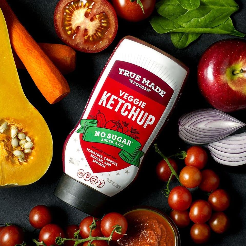 True Made Foods No Added Sugar Vegetable Ketchup Squeeze back label with Paleo Foundation certification