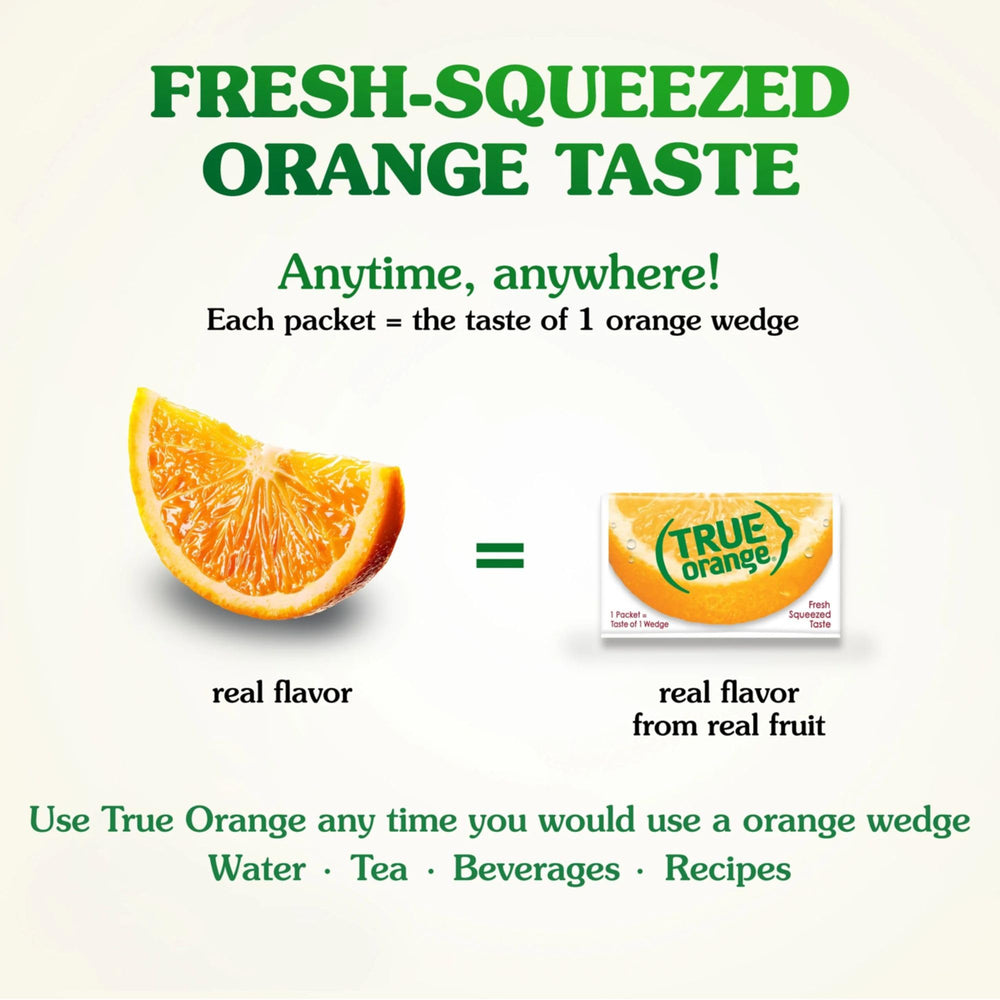 True Orange packet open pour showing quick orange flavor release