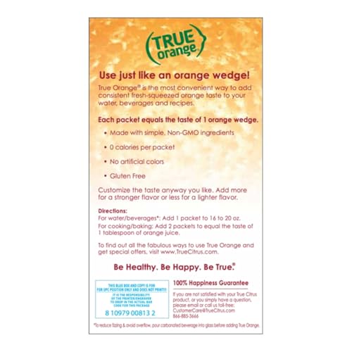 True Orange shelf stable packets ready to flavor beverages anywhere