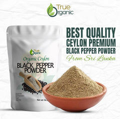True Organic Ceylon Black Pepper fine ground for baking, sauces, and seasoning.