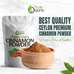 True Organic Ceylon Cinnamon Powder ground-pile emphasizes vibrant color and purity.