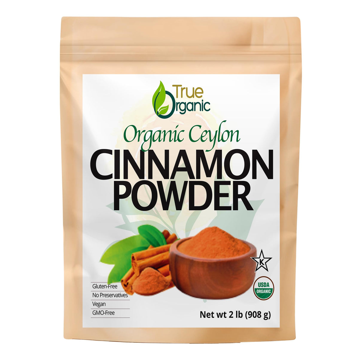 True Organic Ceylon Cinnamon Powder jar showcases premium quality and rich aroma for baking