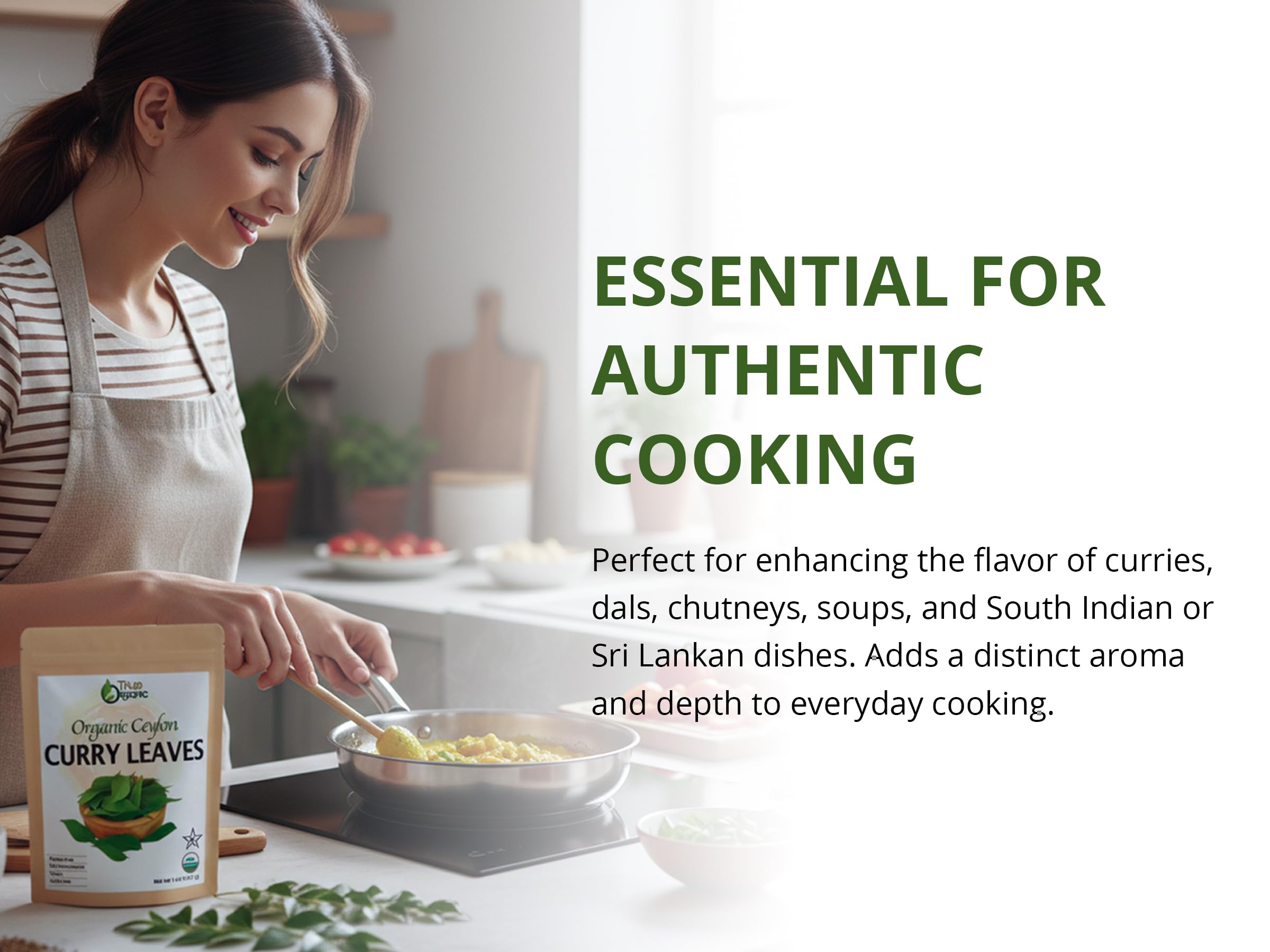 True Organic Ceylon Curry Leaves packaging view — resealable packaging helps preserve freshness.