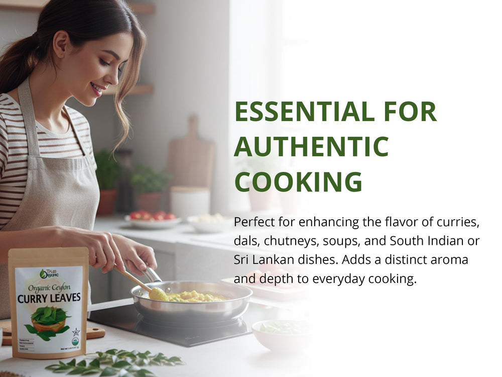 True Organic Ceylon Curry Leaves packaging view — resealable packaging helps preserve freshness.