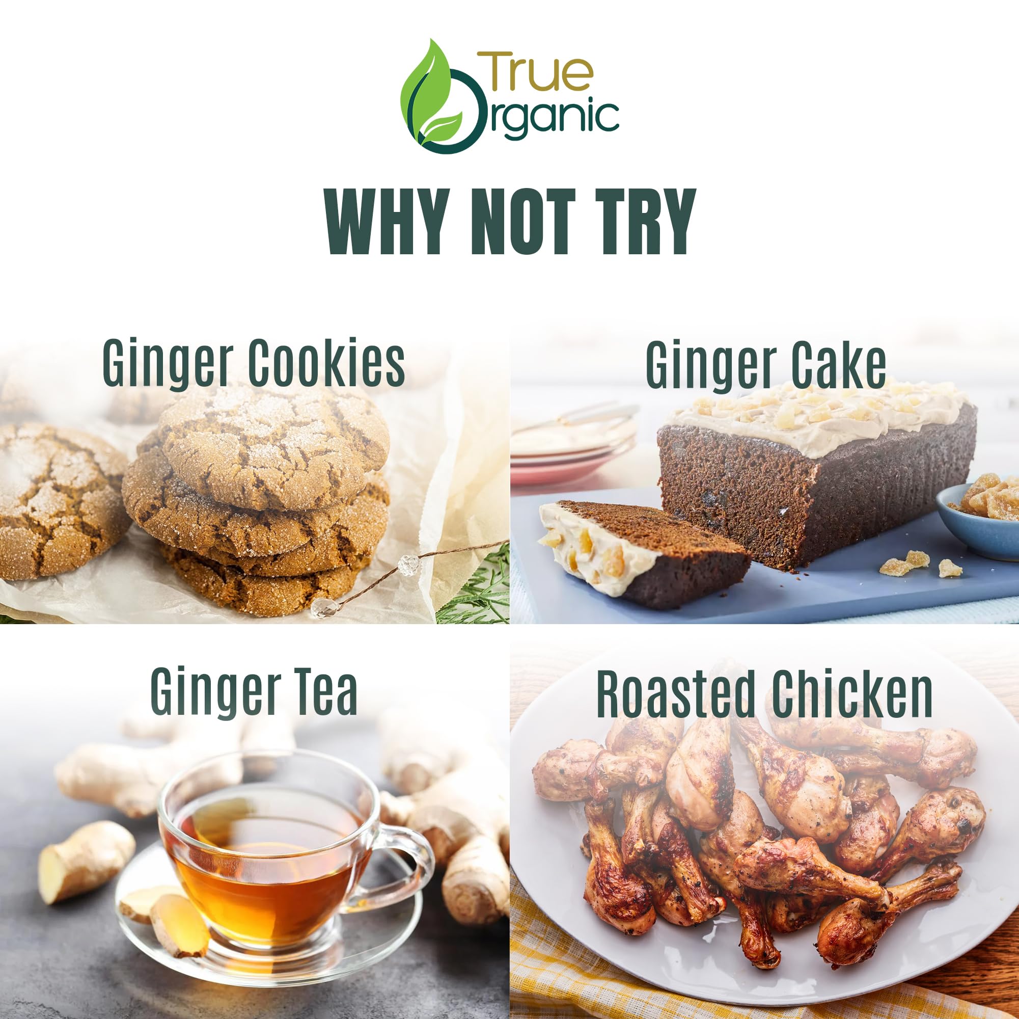 True Organic Ceylon Ginger Powder baking dish scene highlighting versatile flavor booster.