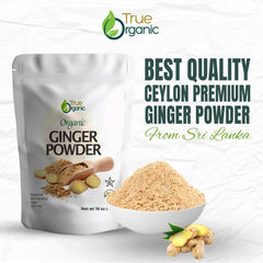 True Organic Ceylon Ginger Powder measuring spoon demonstrates convenient portioning for precise seasoning.