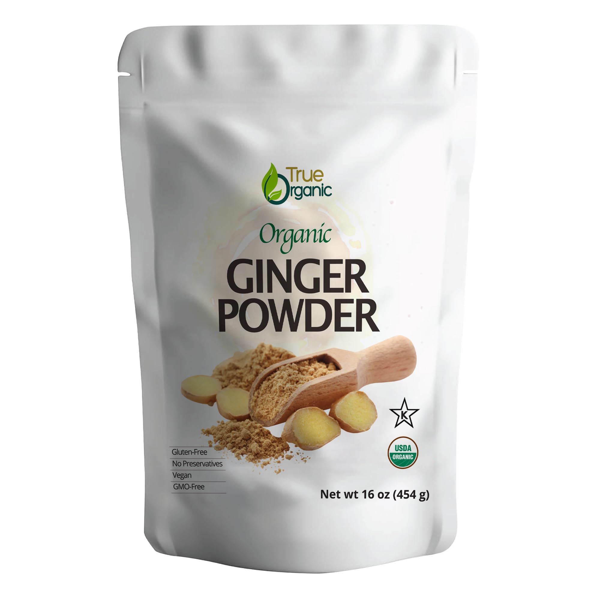 True Organic Ceylon Ginger Powder packaging bulk bag for easy cooking and bulk baking.