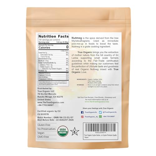 True Organic Ceylon Nutmeg Powder texture highlights purity for flavorful dishes.