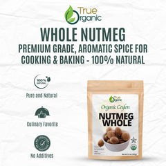 True Organic Ceylon Nutmeg Whole from Sri Lanka, ideal for chai and beverages.