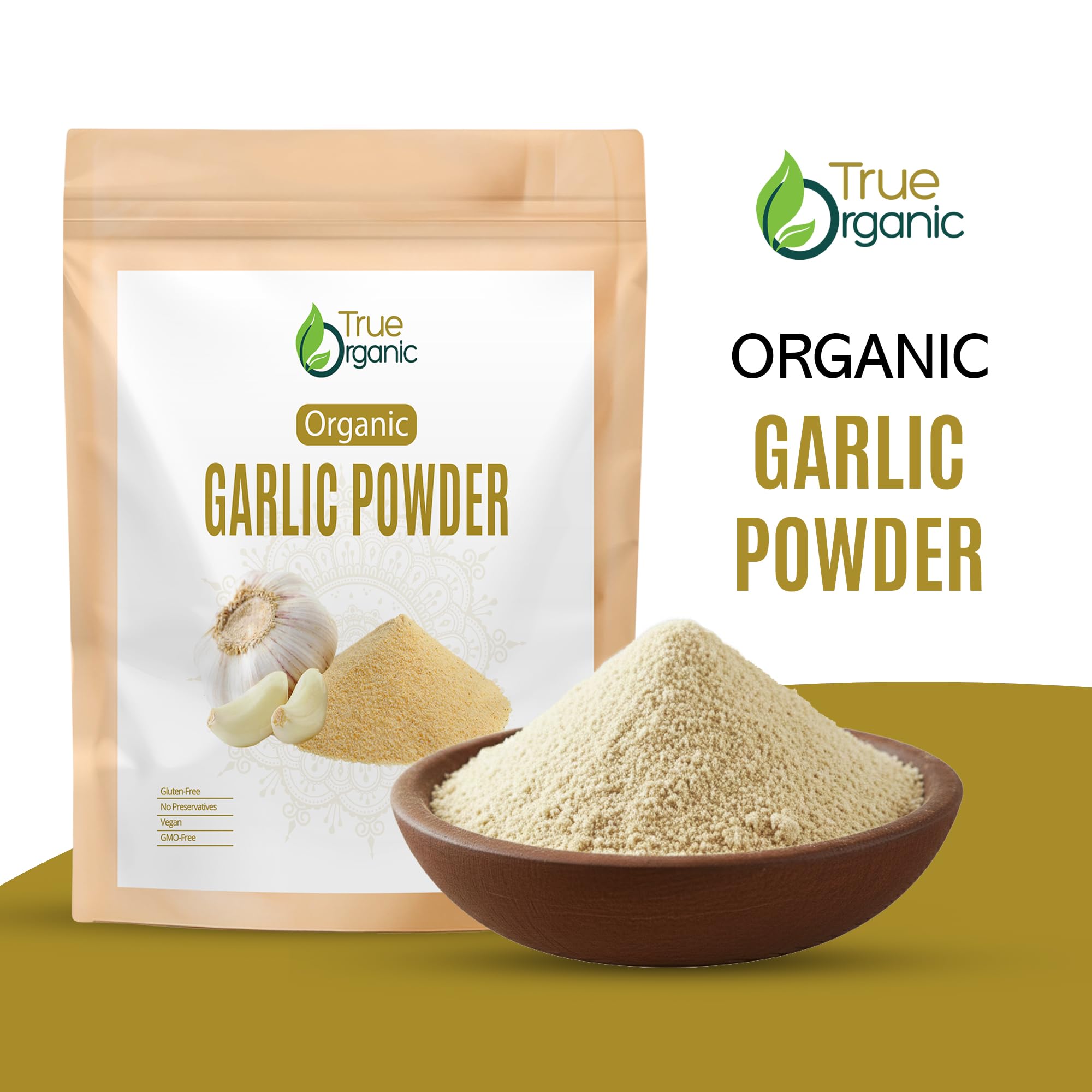 True Organic Garlic Powder close-up shows fine texture for even flavor