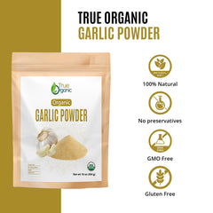True Organic Garlic Powder label close-up with USDA Organic seal