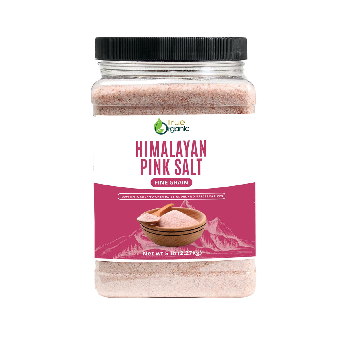 True Organic Himalayan Pink Salt 5 lb bulk; rich minerals enhance cooking.