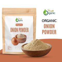 True Organic Onion Powder label highlights USDA Organic and Kosher certifications.