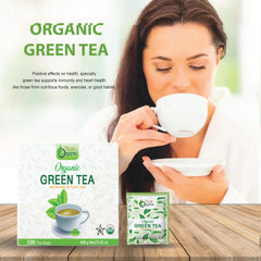 True Organic Premium Ceylon Green Tea brewed cup showing smooth grassy notes for a relaxing break.