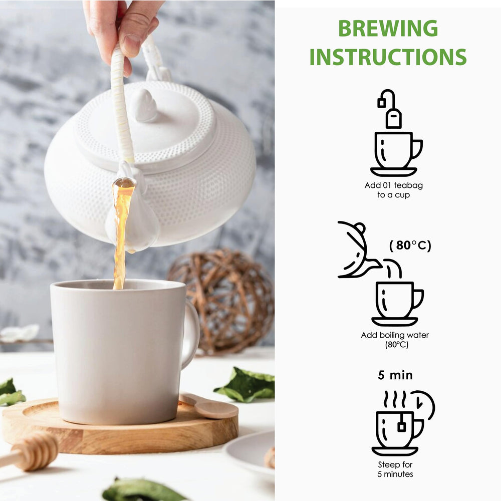 True Organic Premium Ceylon Green Tea packaging open ready for quick, fresh infusions.