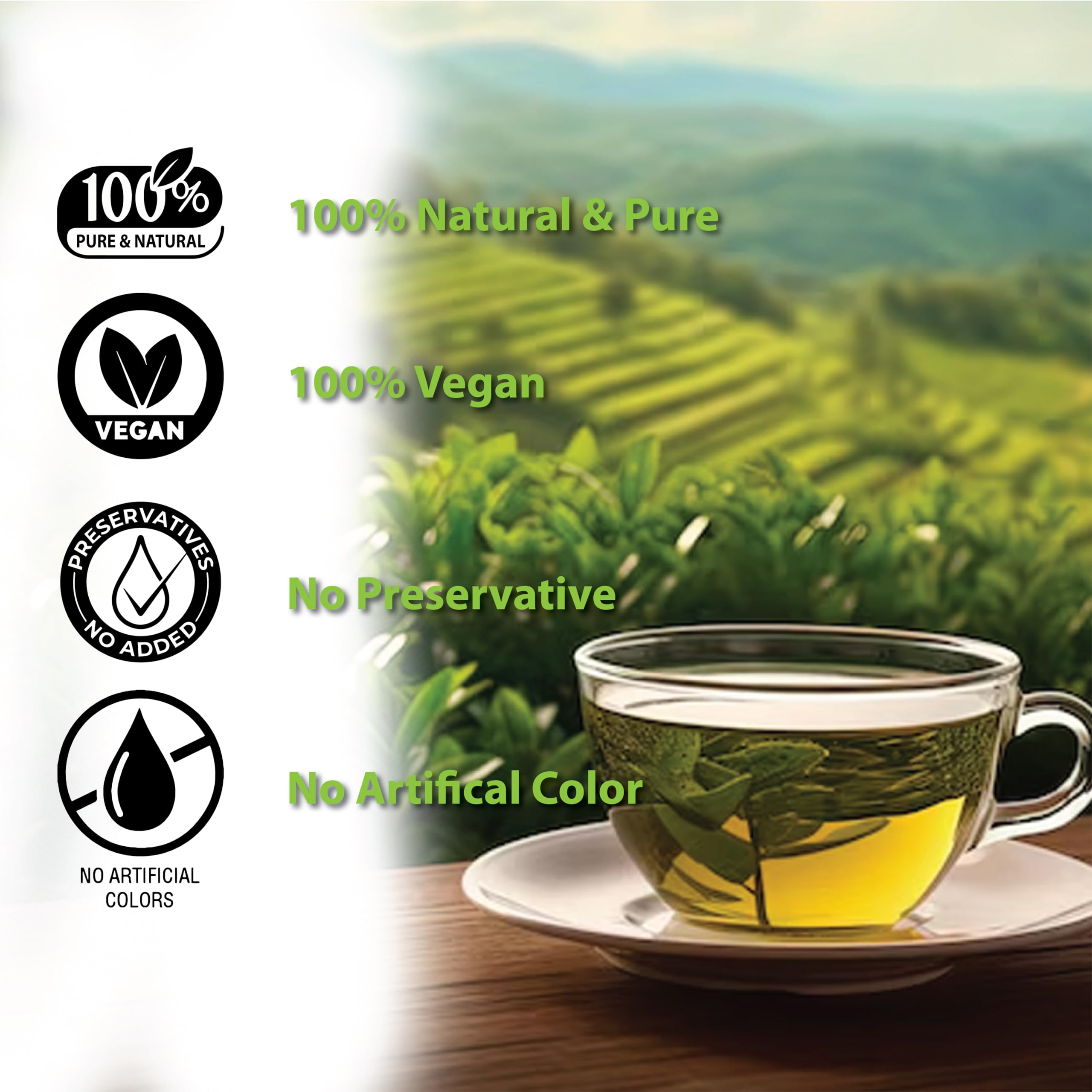 True Organic Premium Ceylon Green Tea leaves showcased for full flavored brews.