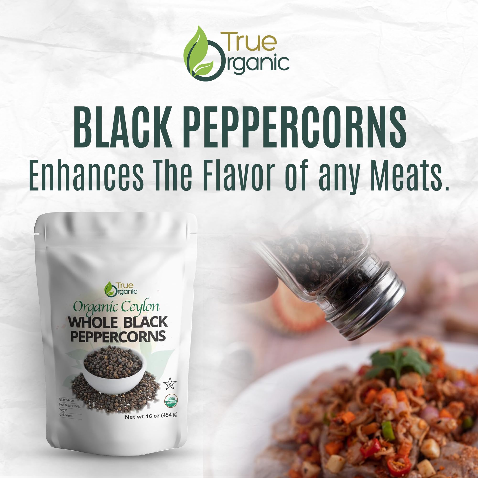 True Organic Sri Lanka origin peppercorns hand-harvested for bold flavor