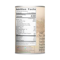 True Organic Unsweetened Coconut Milk can closeup reveals pure coconut flavor for cooking.