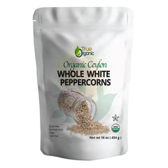 True Organic White Peppercorns whole 16oz bag for fresh grinding and bright flavor.