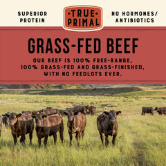 Ingredients display featuring grass-fed beef and garden vegetables