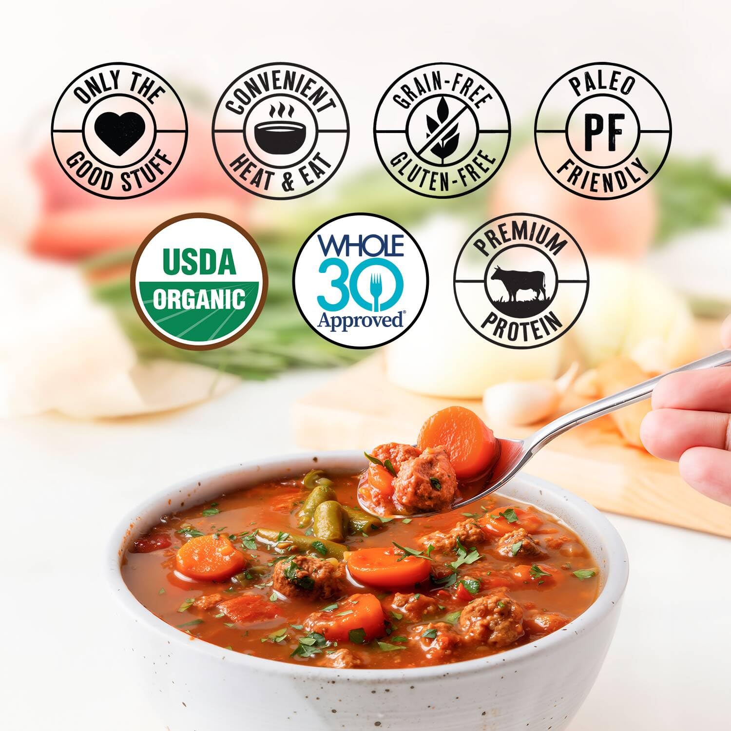 True Primal shelf-stable packaging close-up, no refrigeration required.