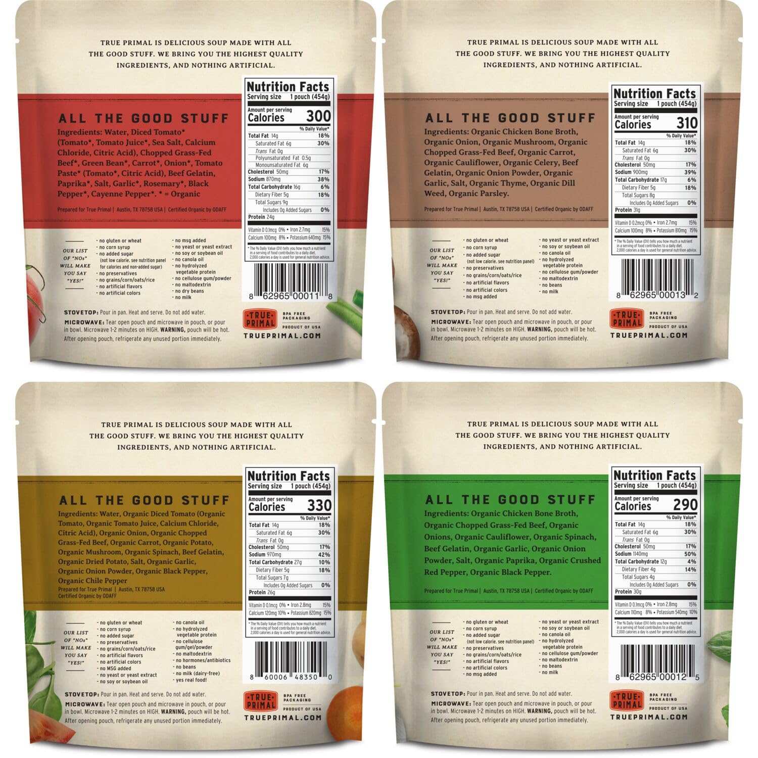 True Primal Souper Beef & Mushroom Soup pouch packed with protein for a satisfying meal