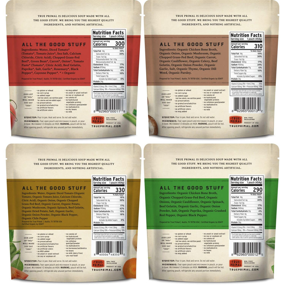 True Primal Souper Beef & Mushroom Soup pouch packed with protein for a satisfying meal