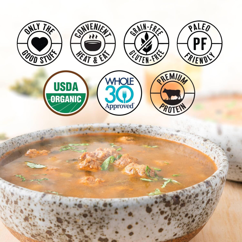 True Primal bone broth ingredients closeup showing stock and collagen-rich gelatin
