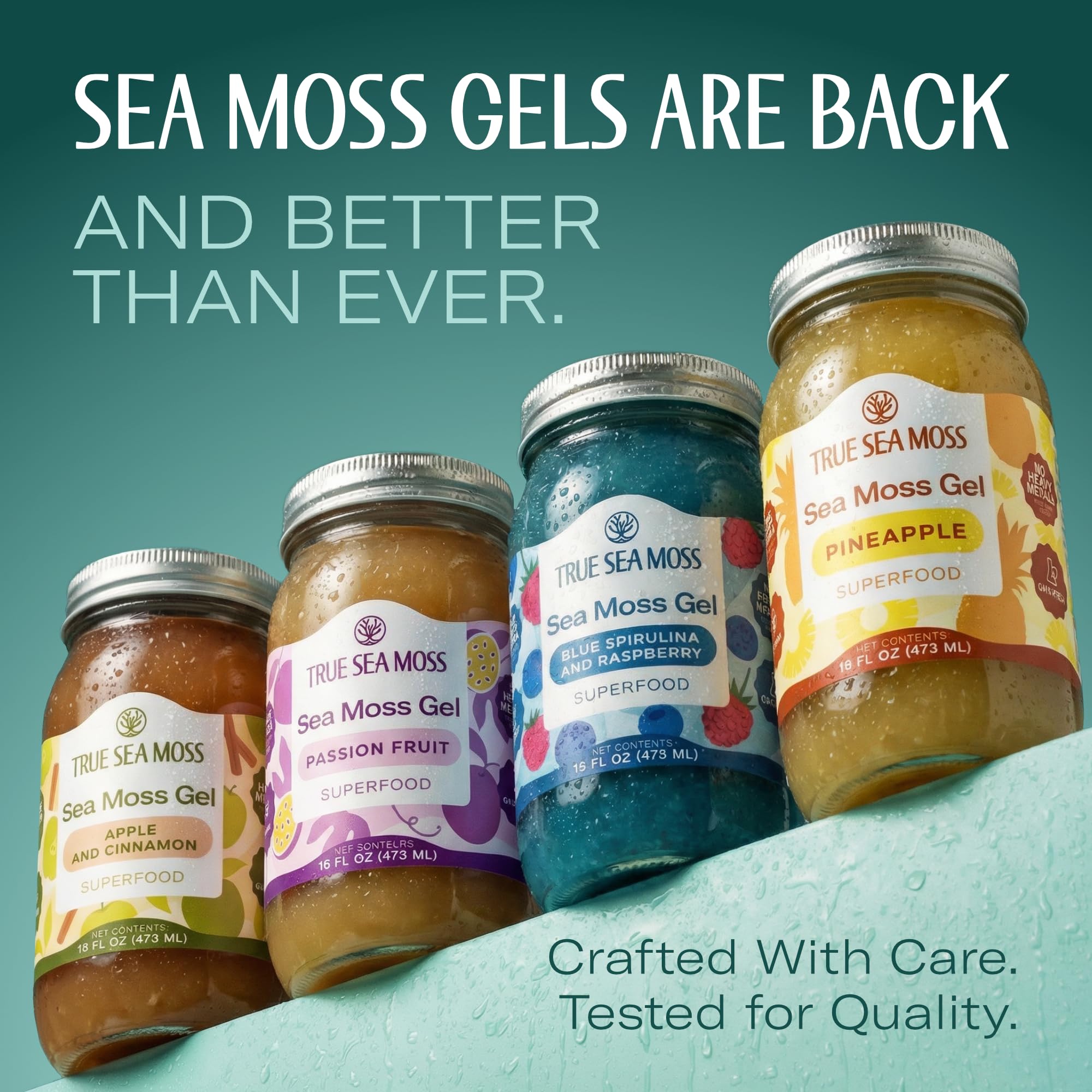 TrueSeaMoss gel pour shot highlights smooth texture ideal for smoothies and teas.