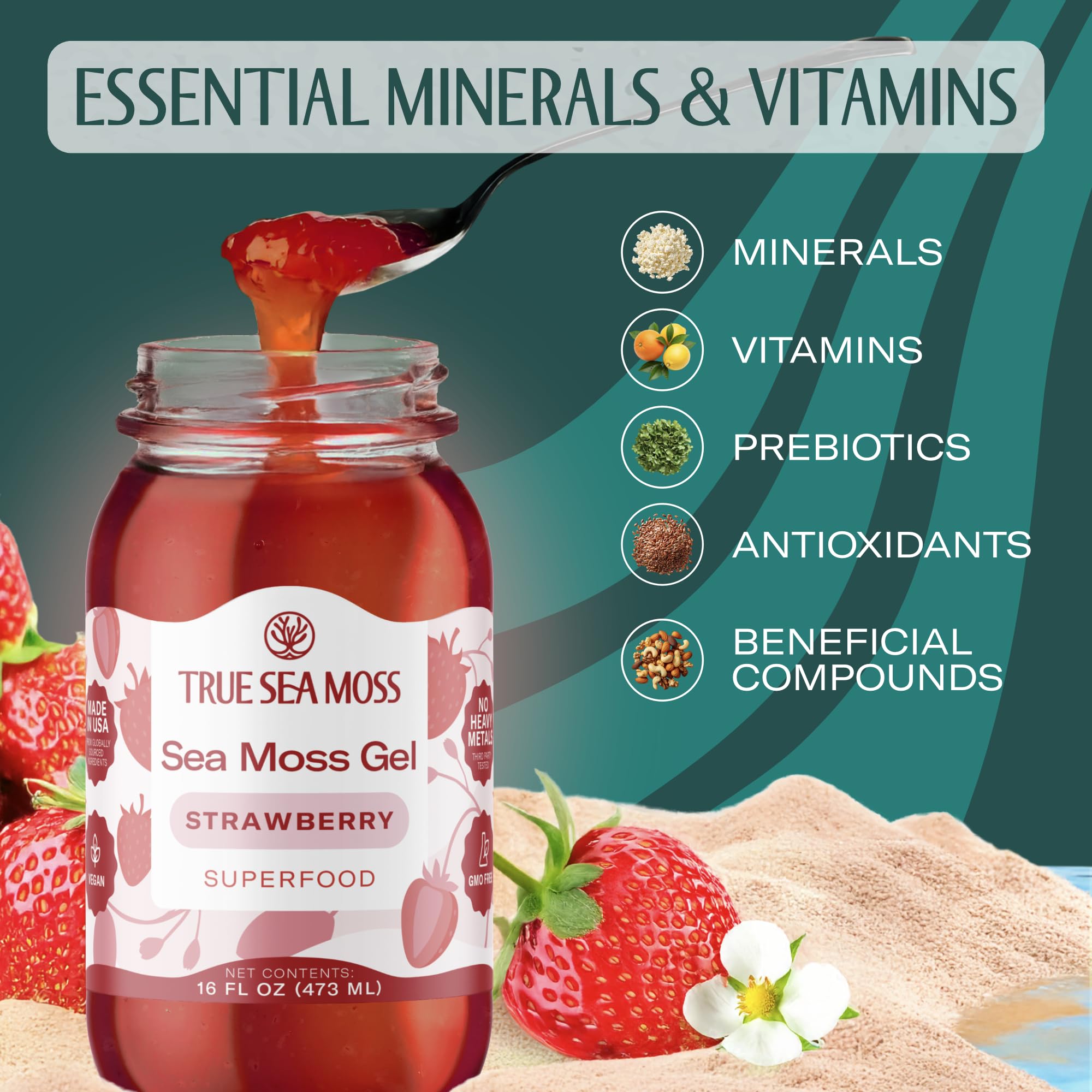 TrueSeaMoss gel in a glass enhances smoothies and beverages.