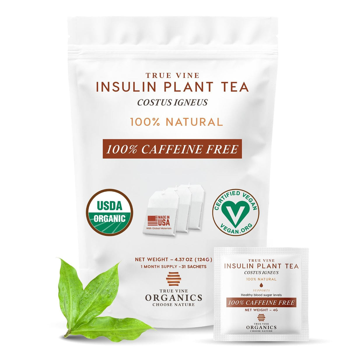 True Vine Insulin Plant Tea pack with 31 organic sachets for daily wellness