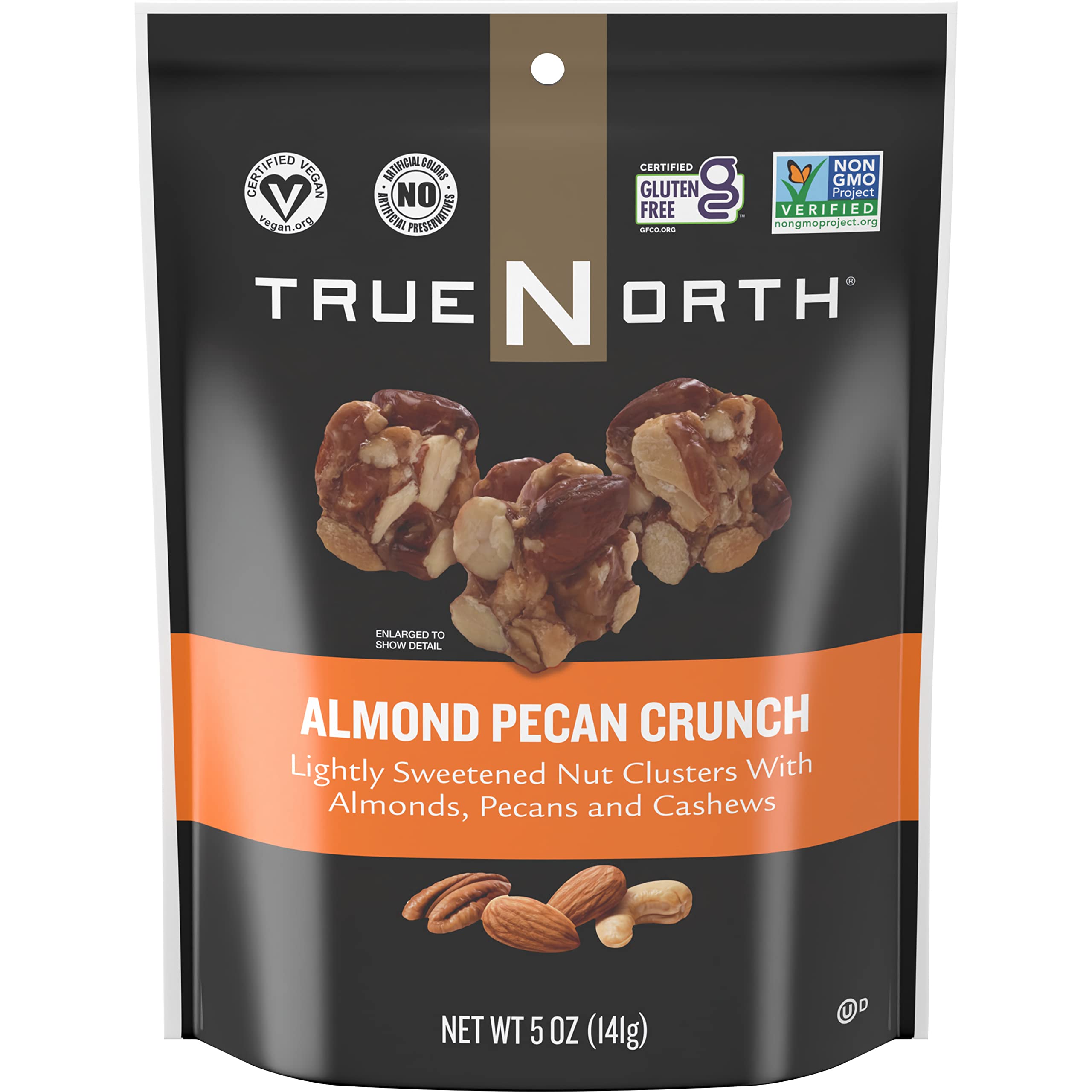 TrueNorth Almond Pecan Crunch clusters in a bag provide portable energy for busy days.