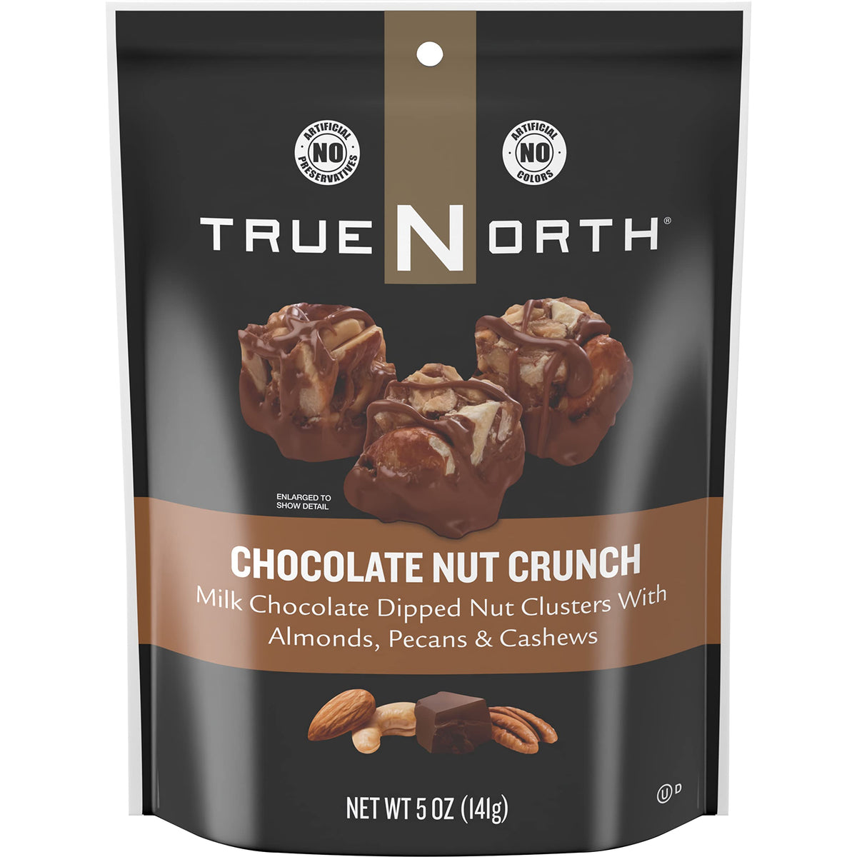 TrueNorth Nut Clusters chocolate milk dip with almonds, pecans and cashews, a convenient on-the-go snack.