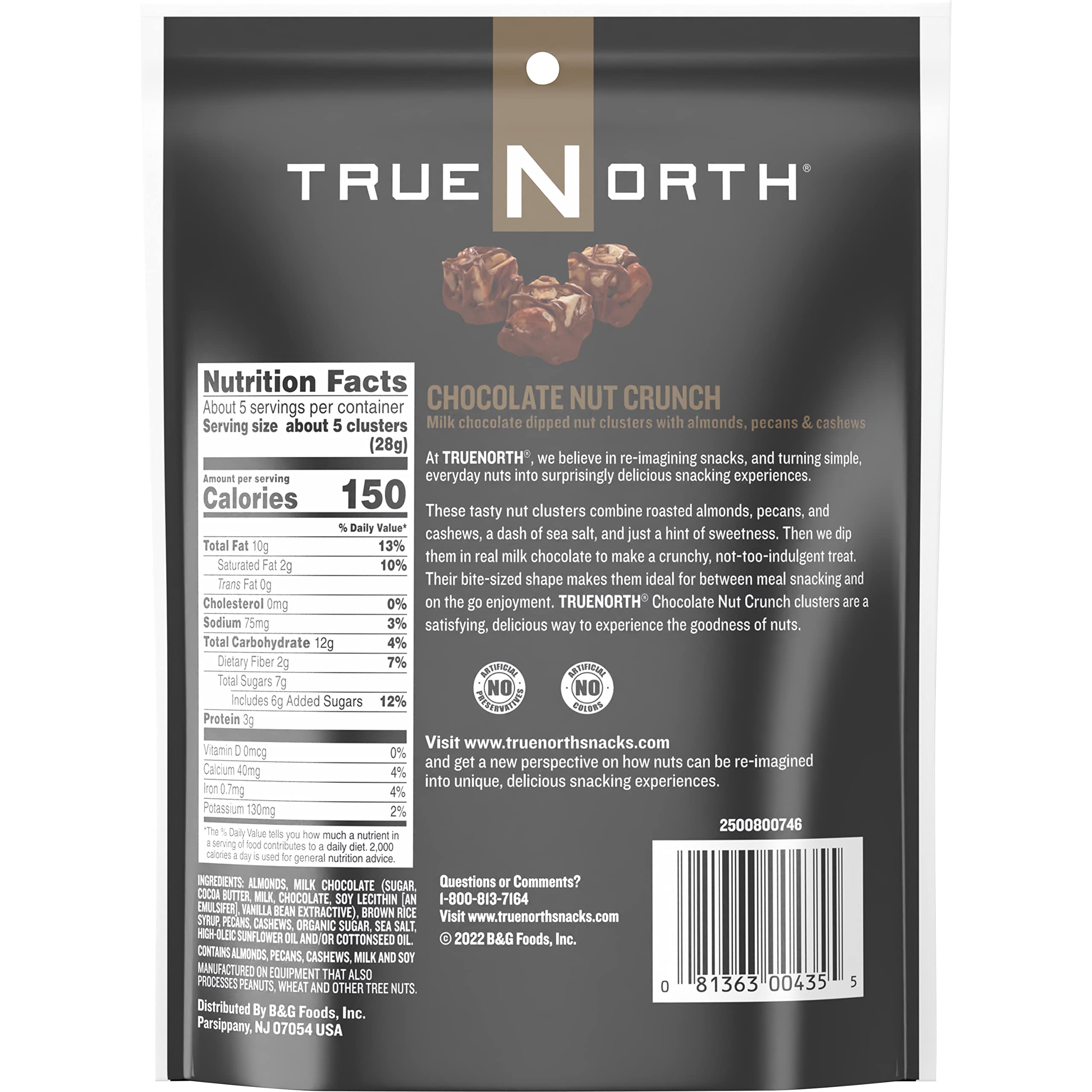 TrueNorth Nut Clusters sea-salt twist highlights flavor in a crunchy chocolate coating.