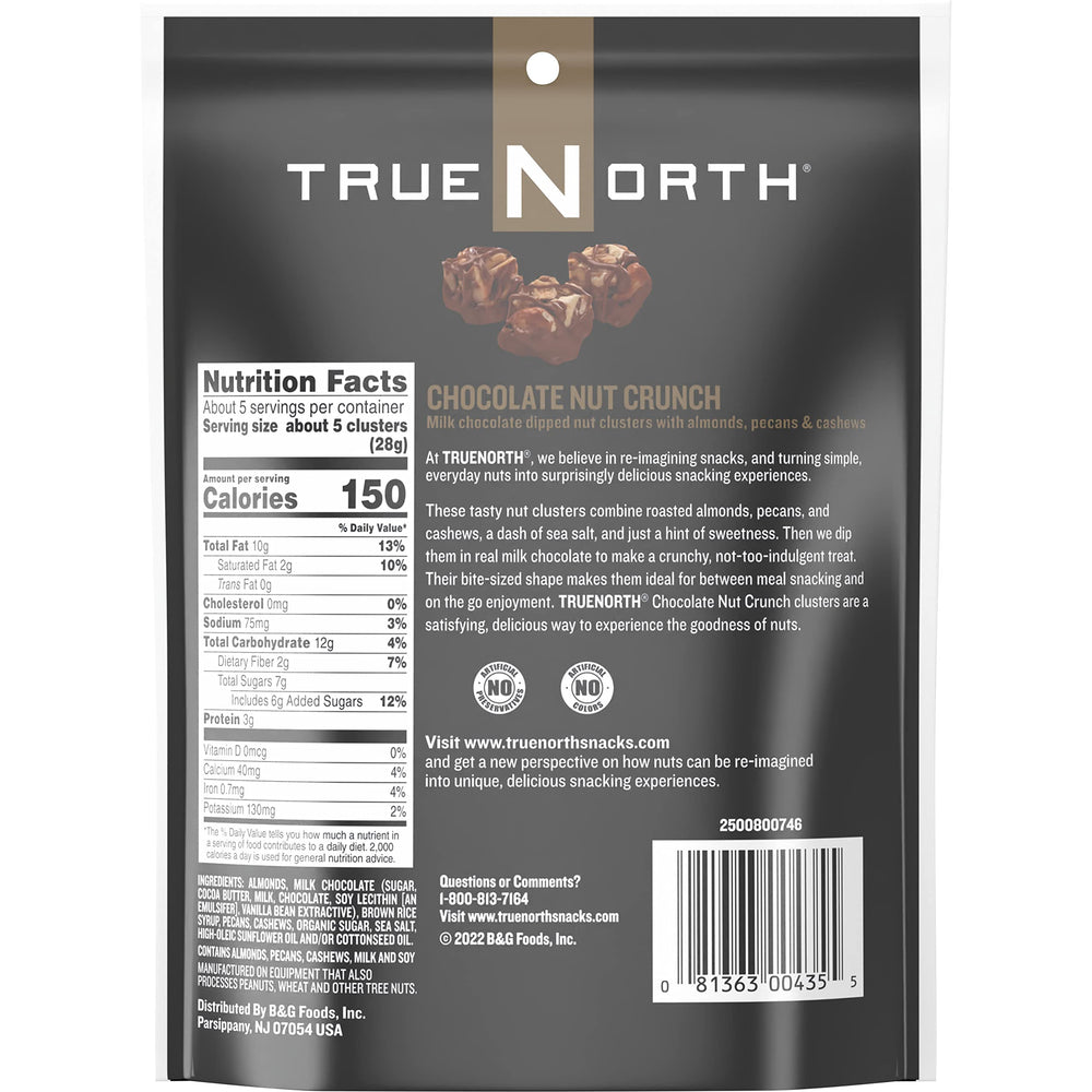 TrueNorth Nut Clusters sea-salt twist highlights flavor in a crunchy chocolate coating.